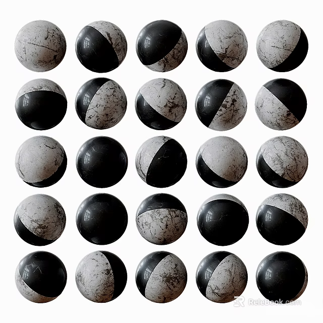 Wall Design Featuring Neatly Arranged Black and White Spherical Balls 3d model