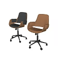 Modern Brown And Black Office Chairs With Leather Seats Wooden Armrests And Metal Wheel Bases