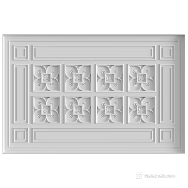 White Decorative Ceiling With Patterned Design Details 3d model