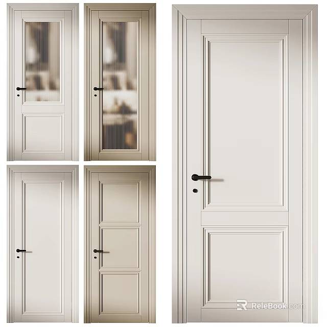 Modern White Hinged Doors With Various Panel Designs And Glass Inserts For Interior 3d model 