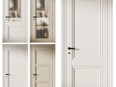 Modern White Hinged Doors With Various Panel Designs And Glass Inserts For Interior 3d model