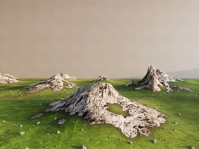 Scenic Garden Landscape With Green Grass And Rocky Hills In Natural Setting 3d model