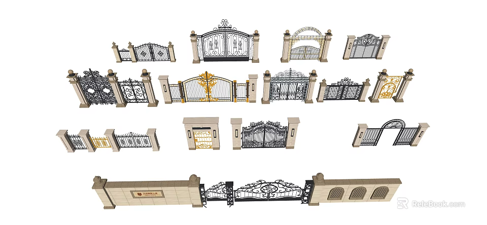 Various Decorative Gate Designs Featuring Wrought Iron And Architectural Details 3d model 
