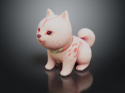 White Cat Game And Movie Character With Red Patterns And Green Collar Styling 3d model