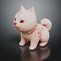 White Cat Game And Movie Character With Red Patterns And Green Collar Styling