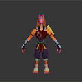 3D Fantasy Warrior Character With Orange Hair Red Blue Outfit And Golden Accents