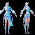 Game and Movie Characters in White Golden Angelic and Blue Ice Themed Outfits with Wings
