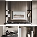 Modern TV Wall Design With Wooden Panels Art Shelves And Marble