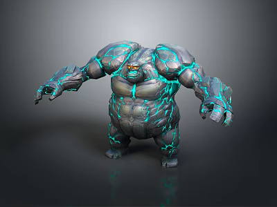 Game Movie Character with Massive Build Blue Glowing Lines Rock Like Skin and Yellow Eyes 3d model