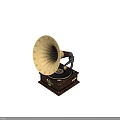Classic Vintage Phonograph Featuring Golden Horn Wooden Base And Retro Decorative Design