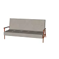 Beige Button Tufted Armchair With Wooden Armrests And Metal Legs In Marble Floor Room Setting