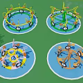Outdoor Children's Play Equipment With Rotating Circular Structures Colorful Frames Seats And Wheels