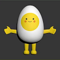 Cartoon Egg Character with Smiling Face Yellow Arms and Legs White Eggshell on Dark Background