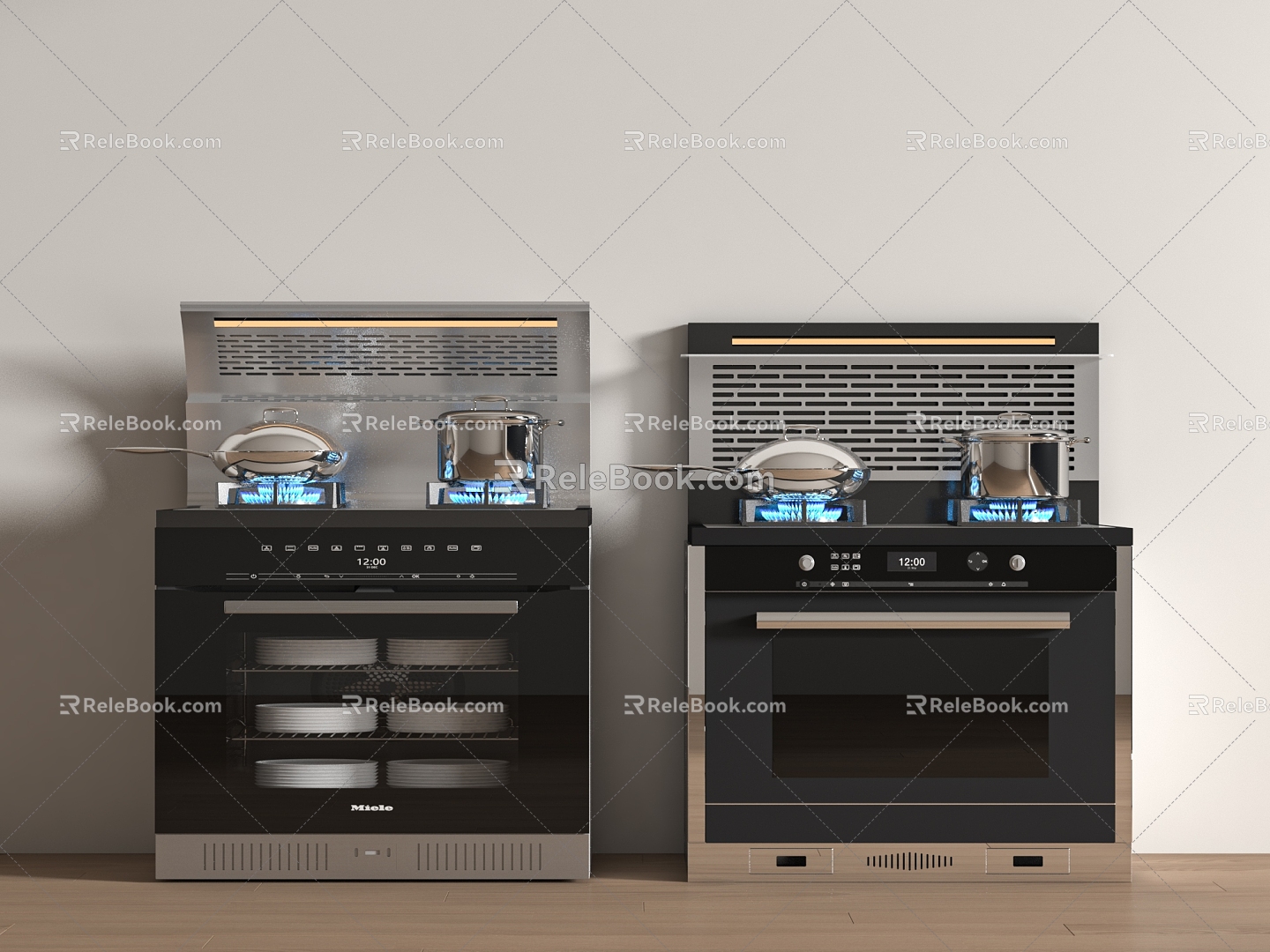 Integrated stove kitchenware 3d model