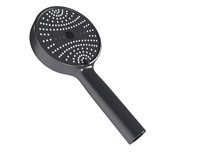 Black Round Handheld Shower Head With Multiple Spray Holes And Ergonomic Handle 3d model