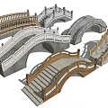 Assorted Bridge Models Featuring Wooden Stone Arch Designs and Decorative Railings 3d model