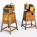 Vintage Digital Communication Devices With Wooden Stands Drawers And Control Knobs 3d model