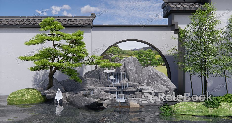 New Chinese style landscape sketch rockery waterscape water drop landscape courtyard landscape sketch landscape wall stone pine model