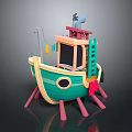 Playful Cartoon Toy Boat Featuring Green Hull Yellow Accents And Pink Support Legs