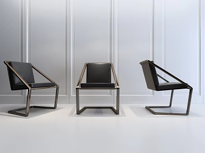 Sleek Modern Leisure Chairs with Geometric Metal Frame and Black Upholstered Seats 3d model