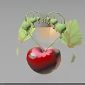 Fresh Red Apple With Heart Shaped Green Vines Leaves On Top Against Dark Background