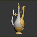 Gold And White Swan Shaped Ewer Sculpture With Intricate Carving Details