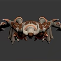 Fantasy Game Movie Character With Horned Head Red White Skin Spiked Joints And Blue Glow