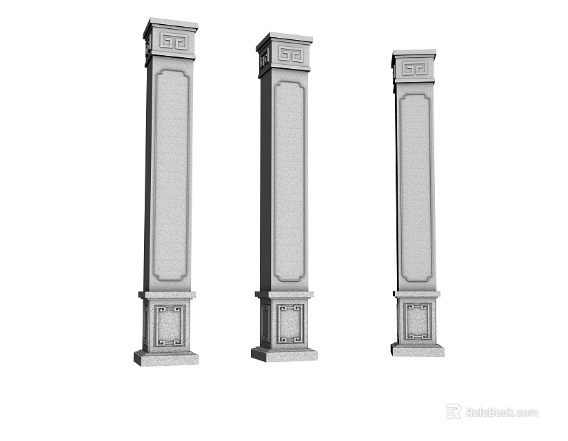 Three Architectural Columns With Ornate Details And Classical Design Elements 3d model 