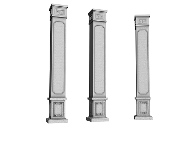 Three Architectural Columns With Ornate Details And Classical Design Elements 3d model