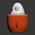 Cute White Smiling Ghost In Red Cup With Happy Face And Yellow Drink