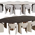 Round and Oval Dining Table Set with Light and Dark Tabletops and Gray Chairs