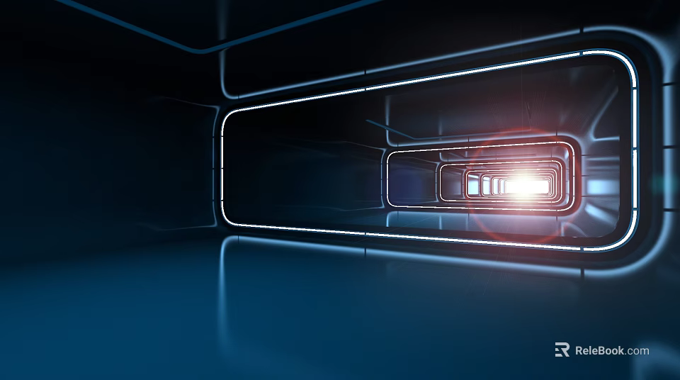 Cartoon Scene of Futuristic Tunnel with Glowing White Borders Nested Frames and Bright Reflective Floor 3d model 