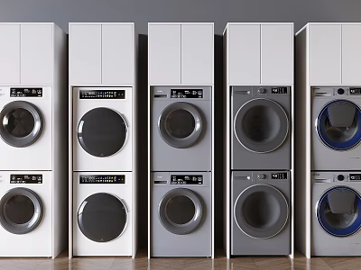 Various Modern Front Loading Washing Machines with Sleek Designs for Home Laundry Areas 3d model