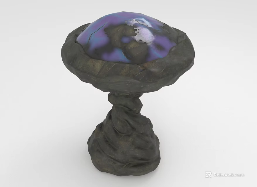 Unique Decorative Ornament With Mushroom Shaped Purple Black Patterned Dome And Twisted Base 3d model 