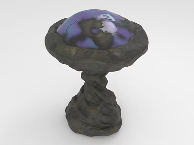 Unique Decorative Ornament With Mushroom Shaped Purple Black Patterned Dome And Twisted Base 3d model