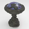 Unique Decorative Ornament With Mushroom Shaped Purple Black Patterned Dome And Twisted Base
