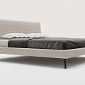 Modern Minimalist Double Bed With Light Colored Leather Headboard And Black White Bedding