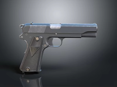 Metal Pistol With Diamond Patterned Grip Polished Barrel And Classic Design Details 3d model