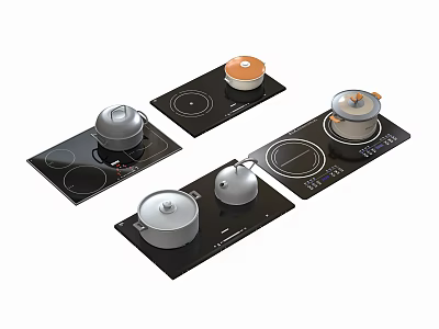 Modern Kitchen Appliances Featuring Induction Cooktops With Stylish Pots 3d model