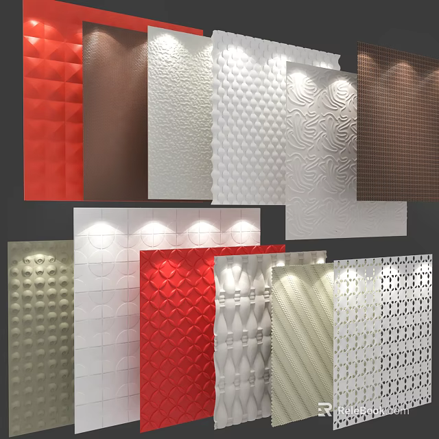 Textured Wall Panels With Various Colors And Intricate Design Patterns 3d model
