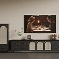 Elegant Living Room With Black TV Stand Decorations Green Plant And Cabinet