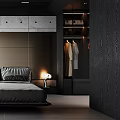 Modern Minimalist Bedroom Interior With Floating Platform Bed And Built In Wardrobe
