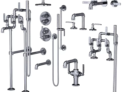 Various Types of Bathroom Kitchen Faucets Including Wall Mounted and Deck Mounted Plumbing Fixtures 3d model