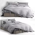 Minimalist Modern Double Bed With Soft Gray Bedding And Plush Pillows Design 3d model