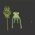Divine Mythical Character With Golden Radiant Staff And Ornate Decorative Elements