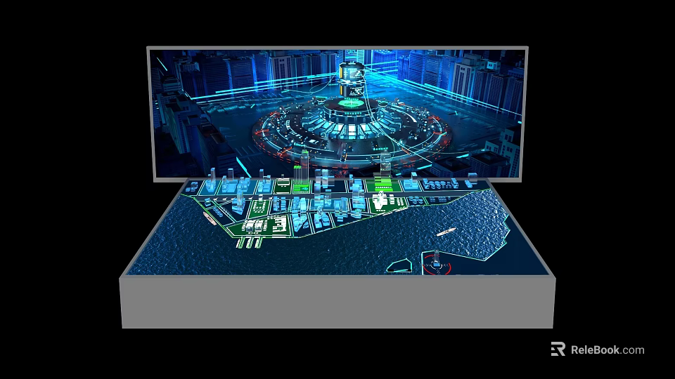 Sand Table Interactive 3D City Model With Blue Green Lighting Effects 3d model 