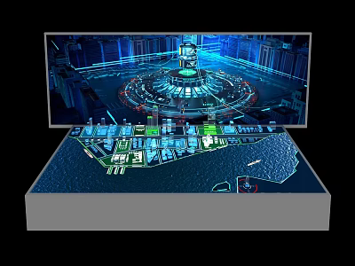 Sand Table Interactive 3D City Model With Blue Green Lighting Effects 3d model