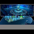 Sand Table Interactive 3D City Model With Blue Green Lighting Effects