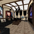 Luxurious KTV Interior With Comfortable Sofas Chandelier Decorative Paintings And Wine Rack