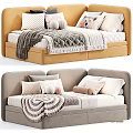 Modern Kids Bed With Upholstered Headboard Soft Pillows Blanket And Color Options
